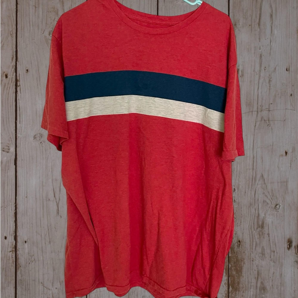 Goodfellow & Co Red Tee with Navy and Cream Stripe